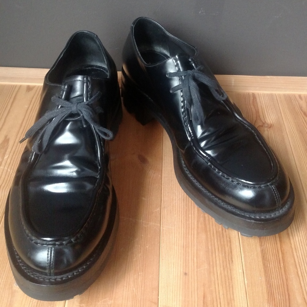 Prada Black Leather Men's Spazzolato Shoes - Picture 2 of 8